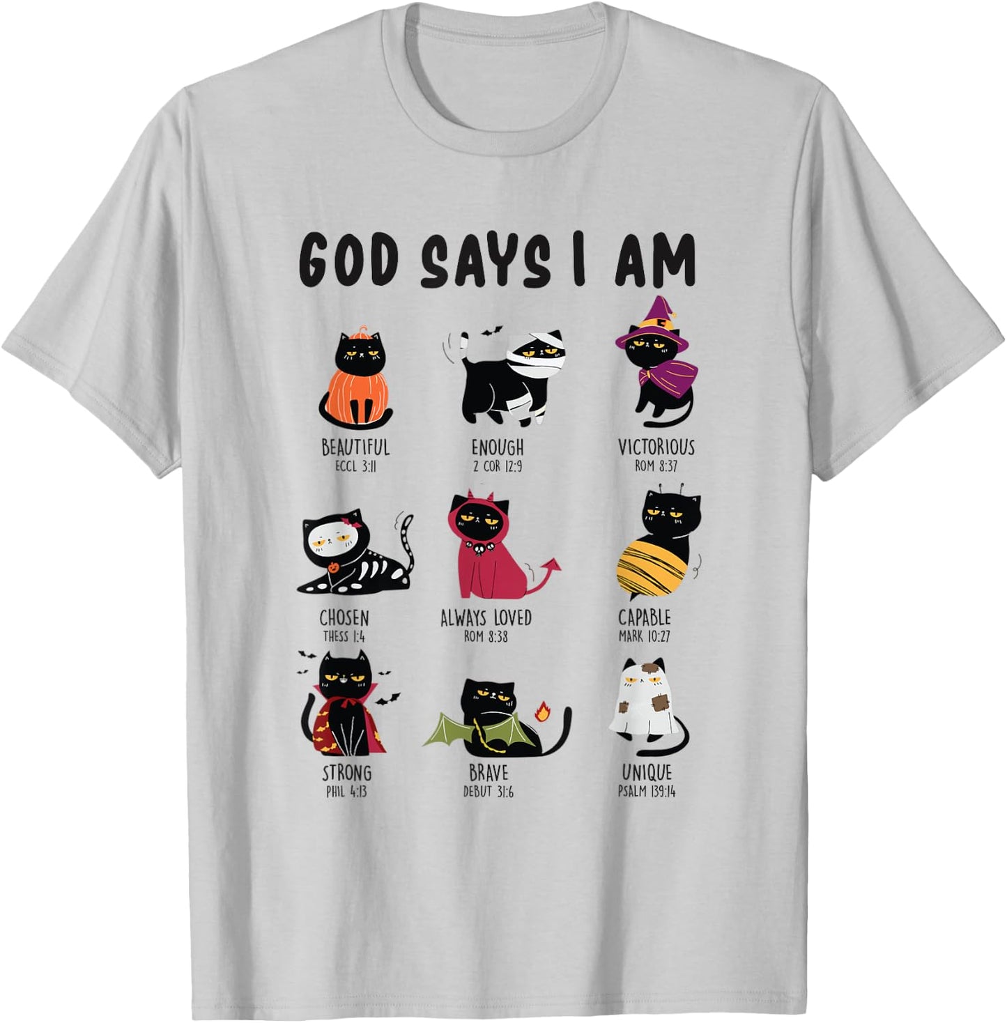 Cute God Says I Am Cat Lover Funny Christian Halloween Kids T-Shirt - T-Shirt | Ash
