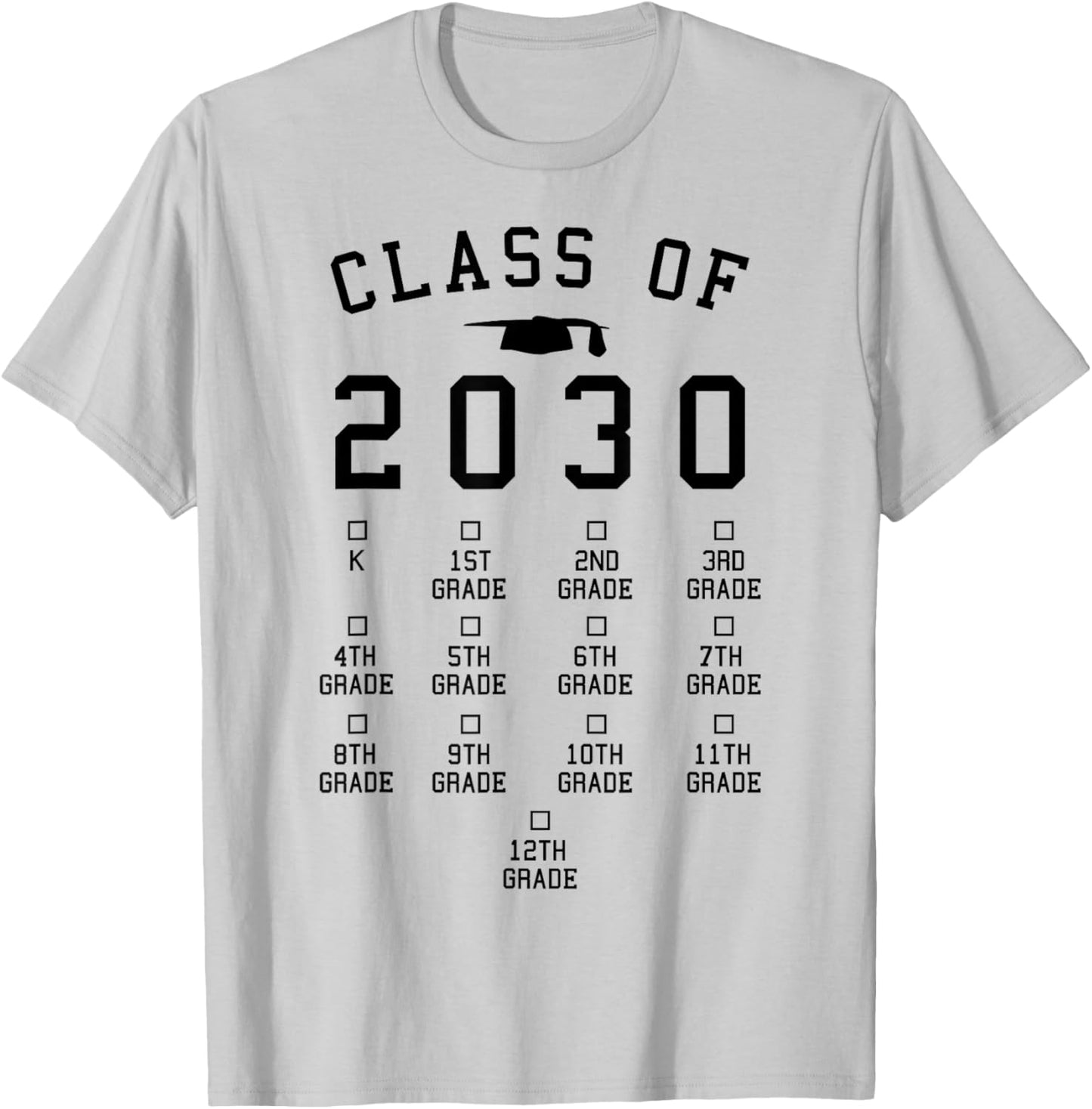Class of 2030 Grow with me shirt with space for checkmarks T-Shirt - T-Shirt | Ash