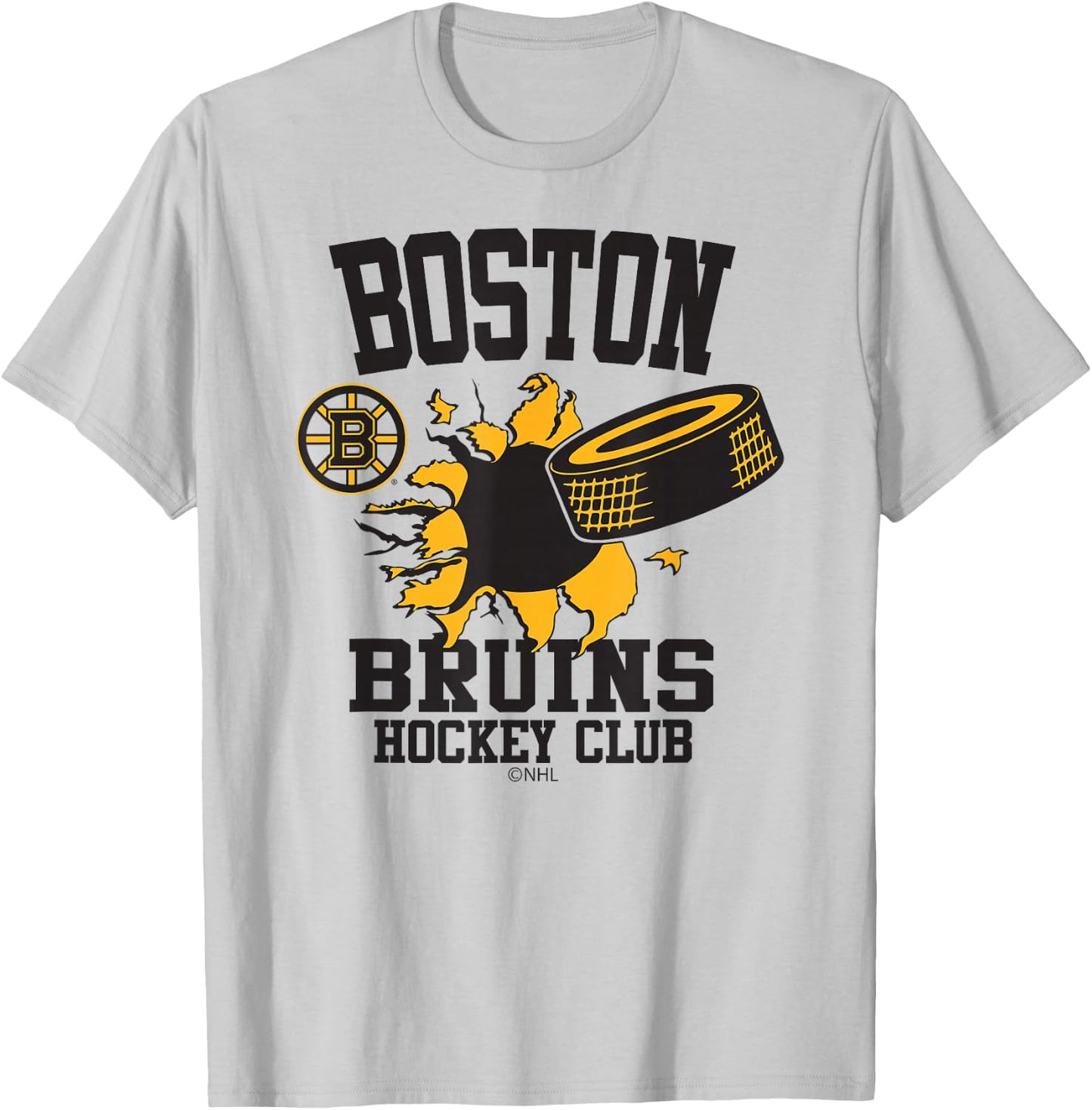 Boston Bruins Hockey Puck Burst White Officially Licensed T-Shirt - T-Shirt | Ash