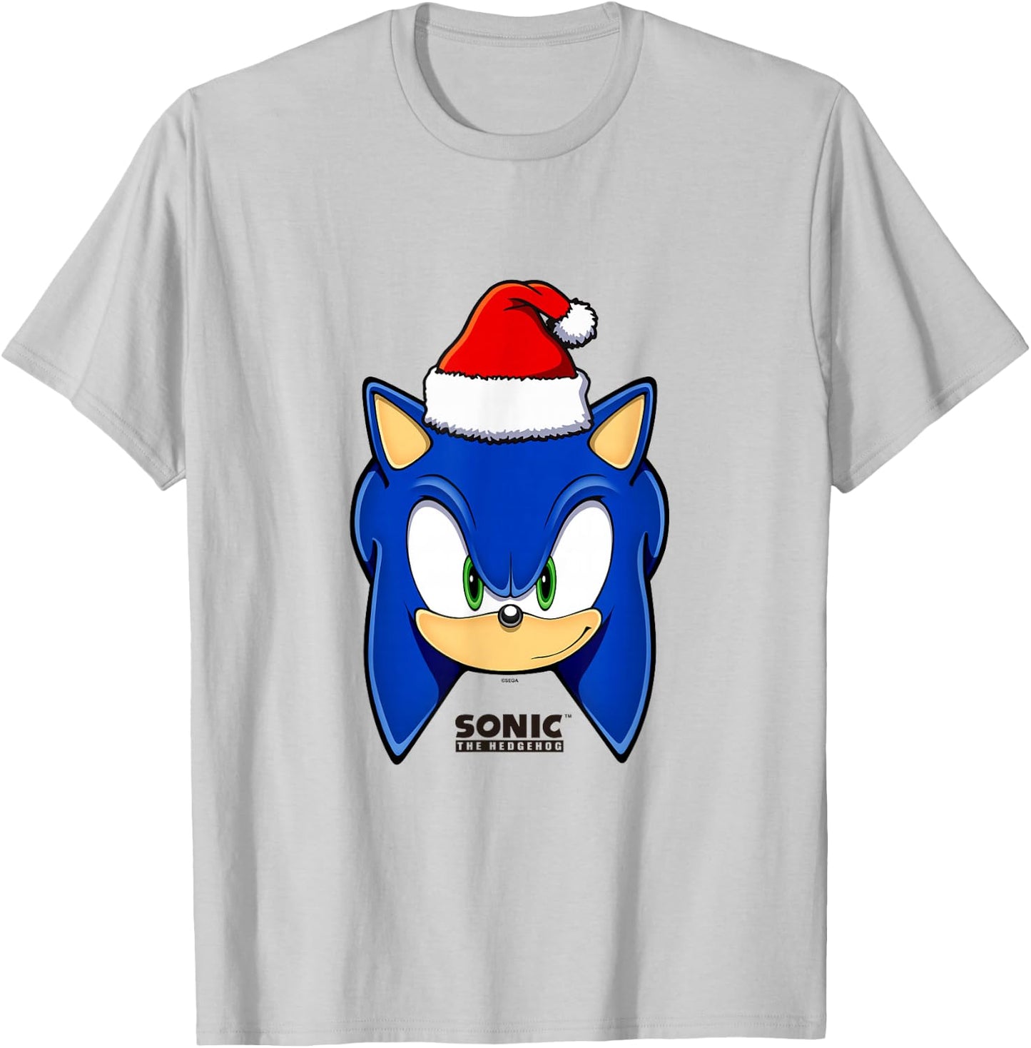 Sonic The Hedgehog Christmas Sonic With Santa Hat T-Shirt - T-Shirt | Ash
