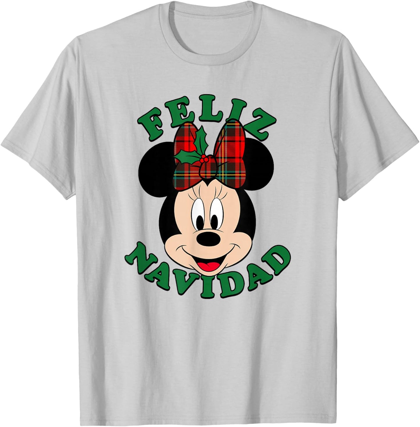 Disney Christmas Minnie Mouse Bow Feliz Navidad T-Shirt - T-Shirt | Ash