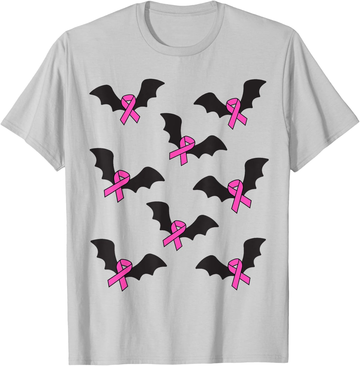 Pink Ribbon Breast Cancer Awareness Halloween Bats Women Men T-Shirt - T-Shirt | Ash