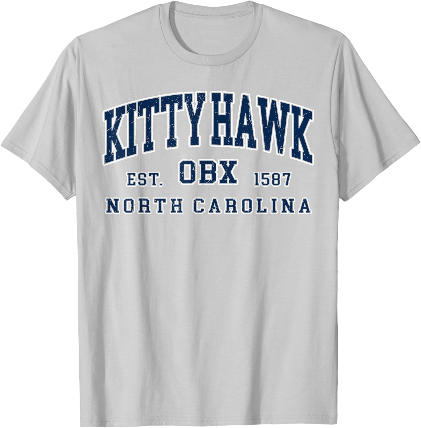 Vintage College Kitty Hawk NC Outdoor Benches Retro Navy Blue 1587 T-Shirt - T-Shirt | Ash