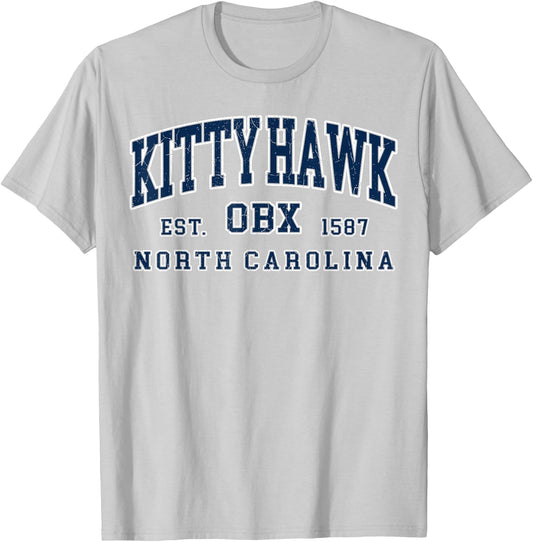 Vintage College Kitty Hawk NC Outdoor Benches Retro Navy Blue 1587 T-Shirt - T-Shirt | Ash