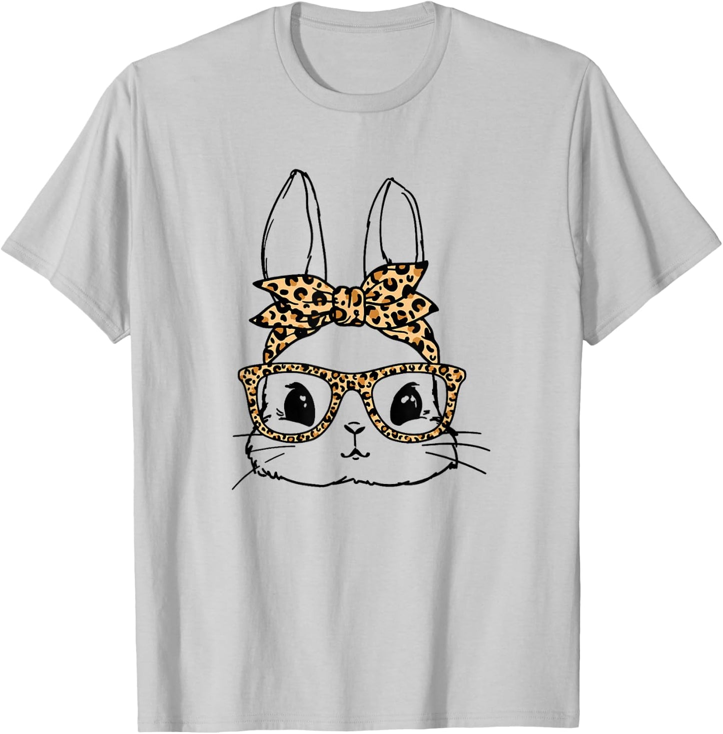 Cute Bunny Face Leopard Glasses Bandana Easter Christian T-Shirt - T-Shirt | Ash