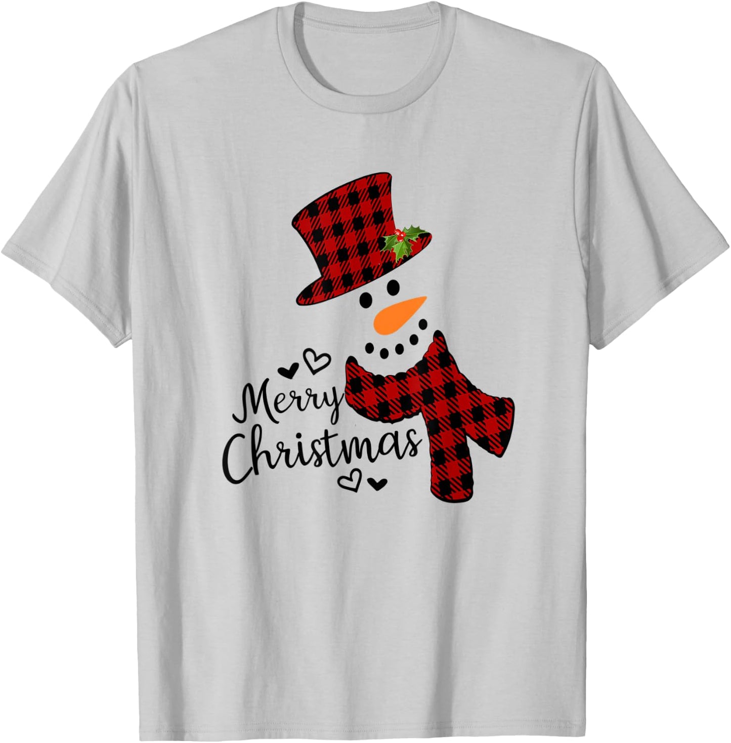 Merry Christmas Snowman Black And Red Buffalo Plaid T-Shirt - T-Shirt | Ash