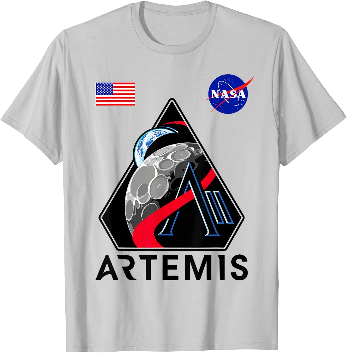 NASA Artemis II Mission Patch Commemorative Meatball Logo T-Shirt - T-Shirt | Ash