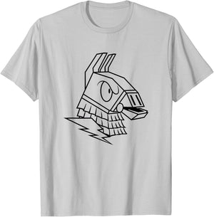 Fortnite Angry Llama Big Face Outline Art Chest Portrait T-Shirt - T-Shirt | Ash