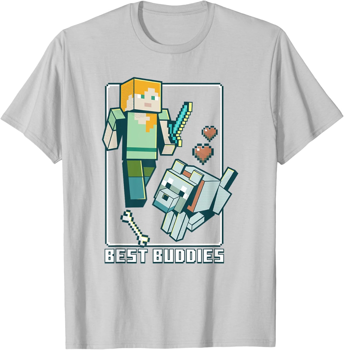 Minecraft Alex and Wolf Best Buddies T-Shirt - T-Shirt | Ash