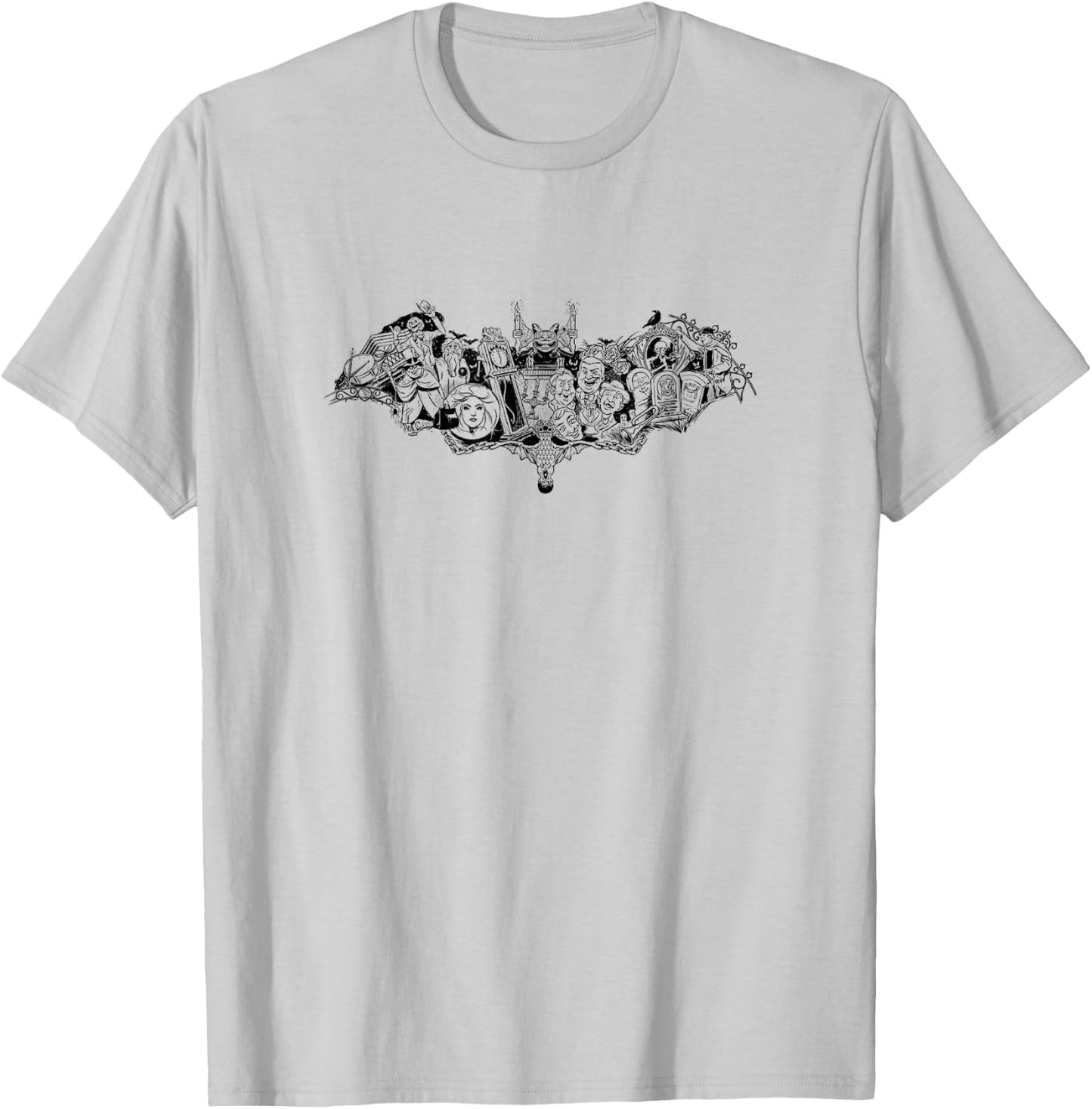 The Haunted Mansion Iconic Characters Mashup Bat Silhouette T-Shirt - T-Shirt | Ash