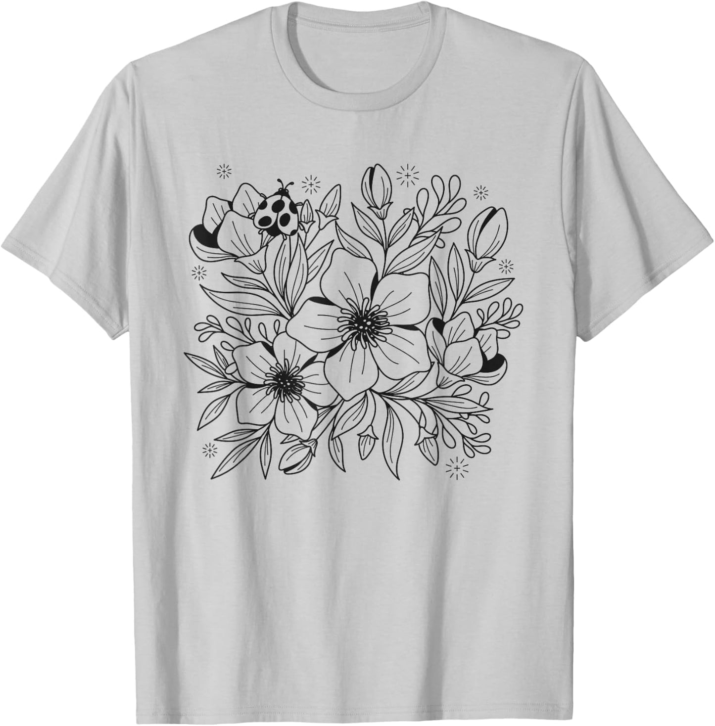Adult Coloring Book Flowers and Ladybug T-Shirt - T-Shirt | Ash