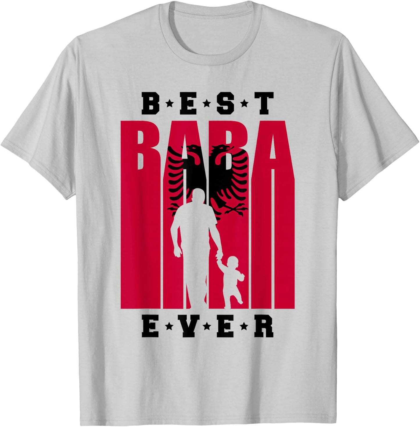 Men's Albania Baba with Baby 1st Father's Day Shqiptar Albanian Dad , White T-Shirt - T-Shirt | Ash