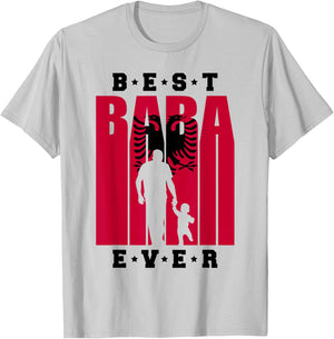 Men's Albania Baba with Baby 1st Father's Day Shqiptar Albanian Dad , White T-Shirt - T-Shirt | Ash