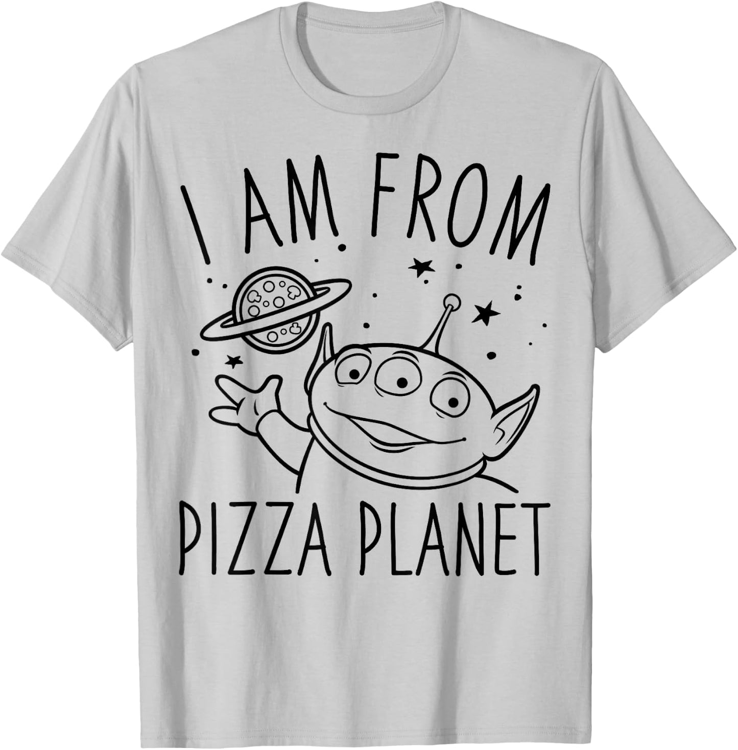 Disney Pixar Toy Story Alien I Am From Pizza Planet Line Art T-Shirt - T-Shirt | Ash