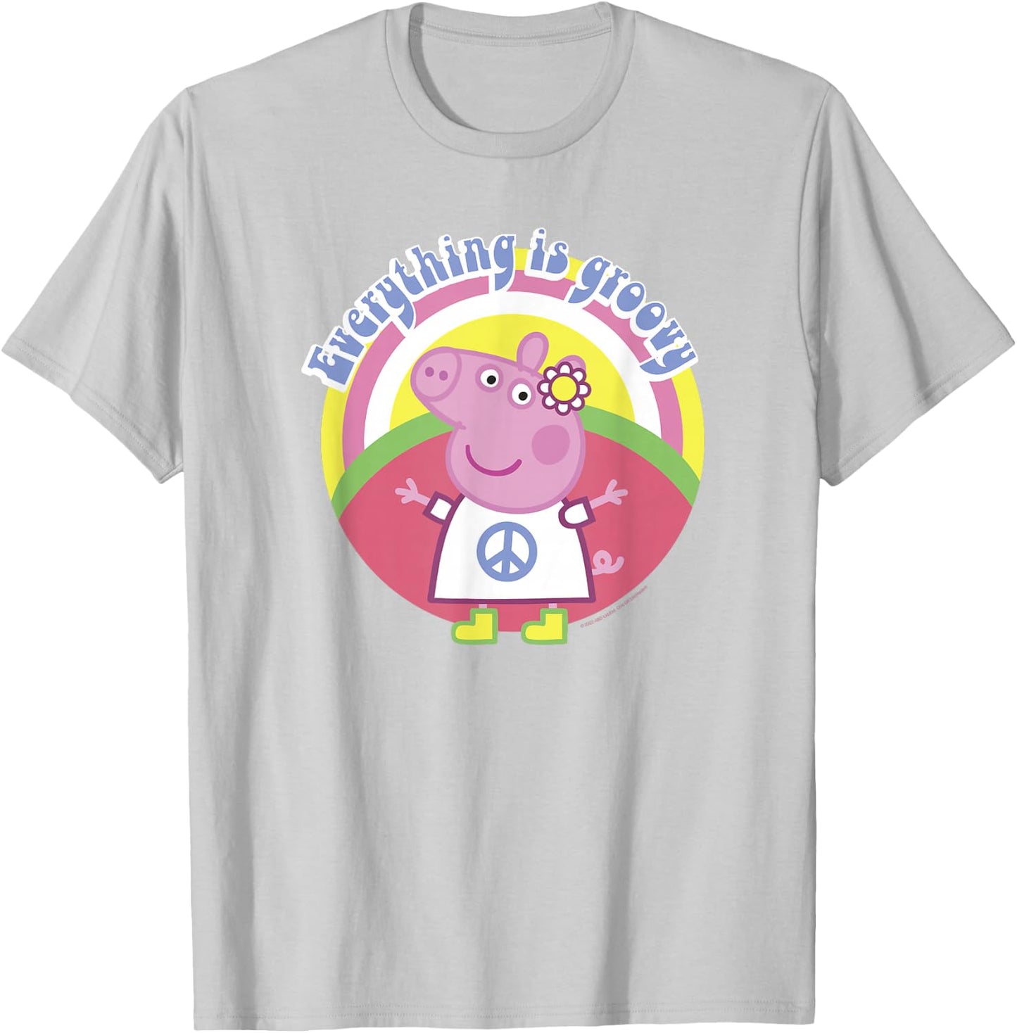 Peppa Pig Everything Is Groovy Retro Style Peace Sign T-Shirt - T-Shirt | Ash