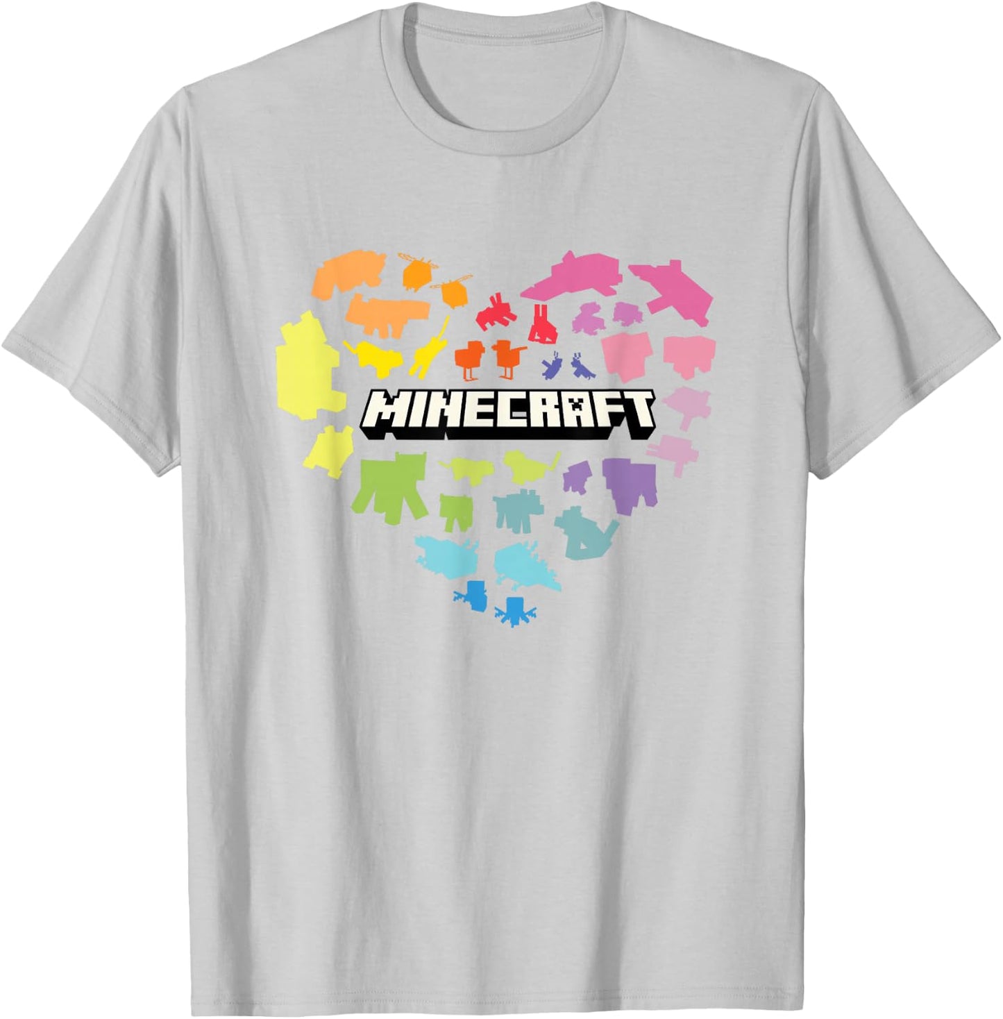 Minecraft Valentine's Day Heart Shaped Rainbow Icons , white, S T-Shirt - T-Shirt | Ash