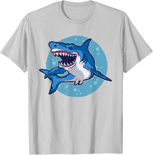 Lustiges Hai Design im Comic Style mit weißem Hai T-Shirt - T-Shirt | Ash