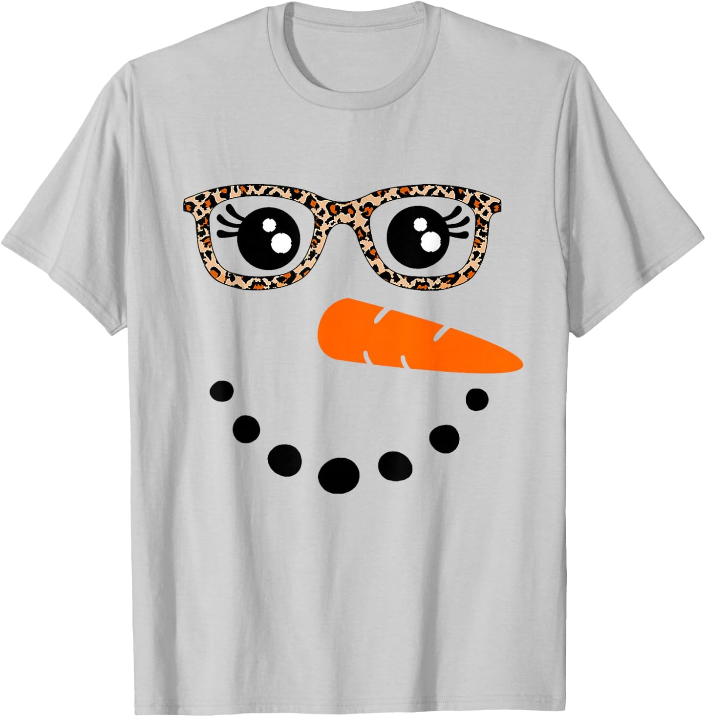 Winter Snowman Face Leopard Eyelashes Christmas Girls T-Shirt - T-Shirt | Ash