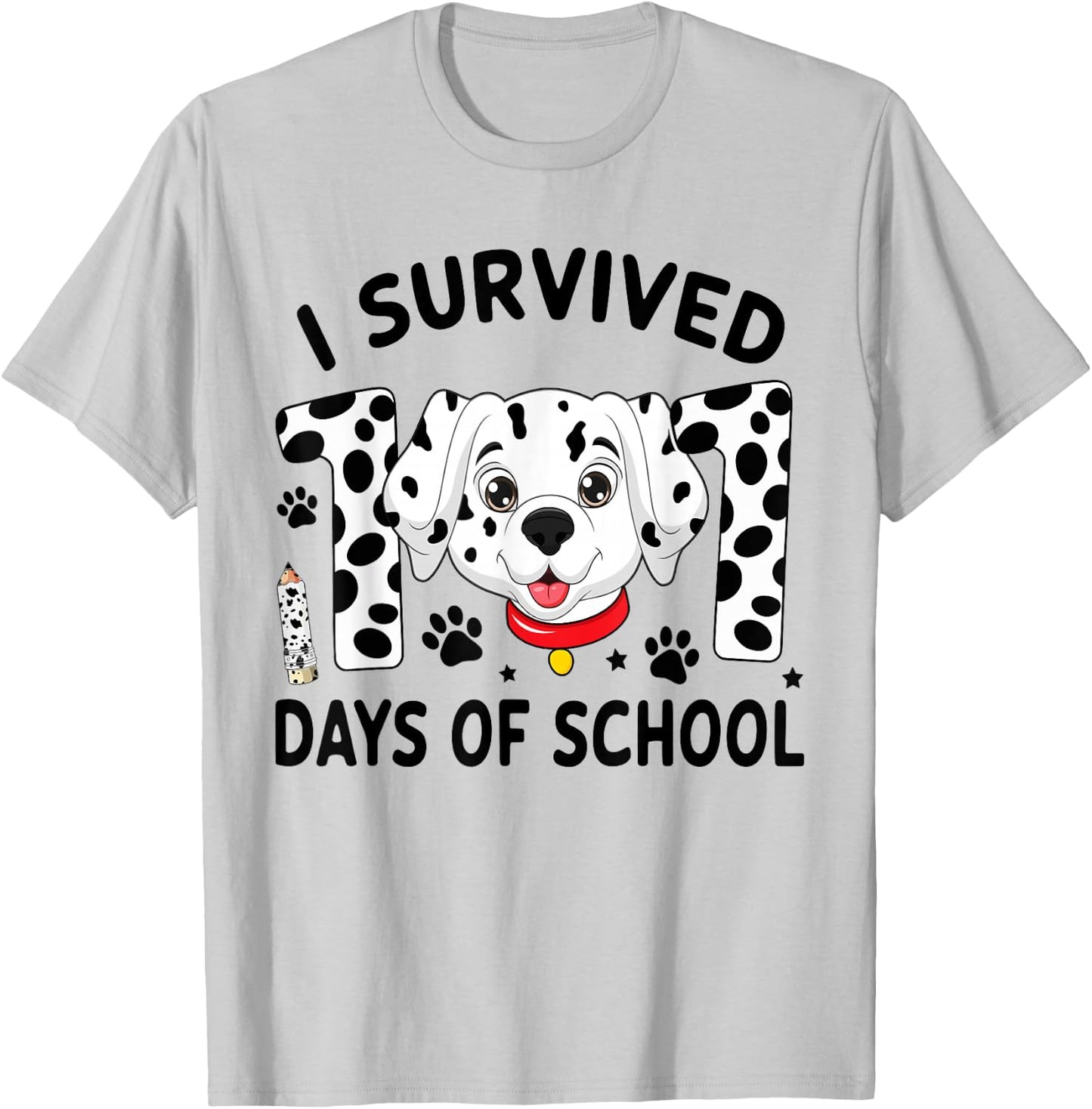 I Survived 100 Days Of School Dalmatian Dog Teacher Kids T-Shirt - T-Shirt | Ash