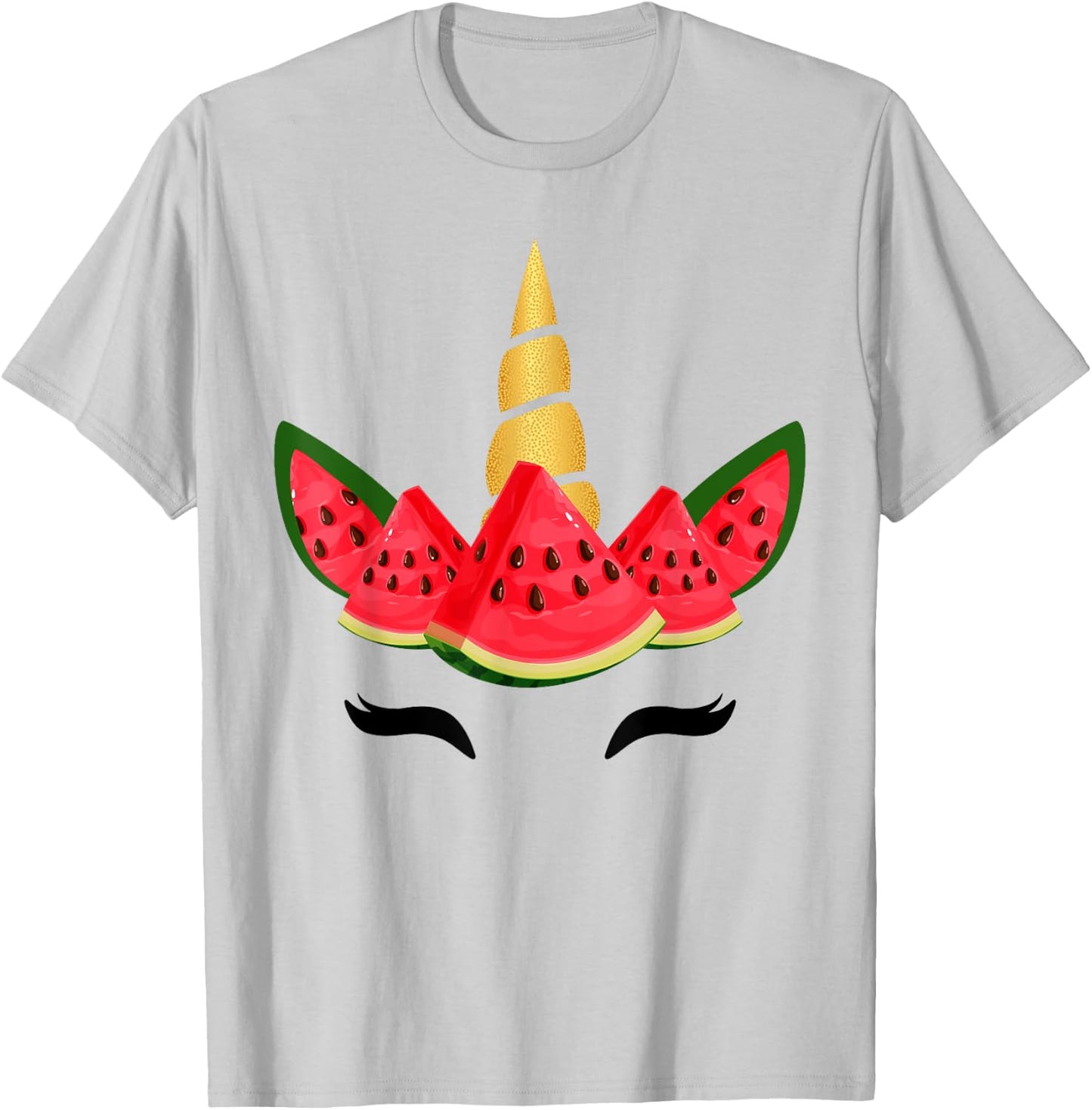 Cute Unicorn Face & Watermelon Slice Summer Vacation Kids T-Shirt - T-Shirt | Ash