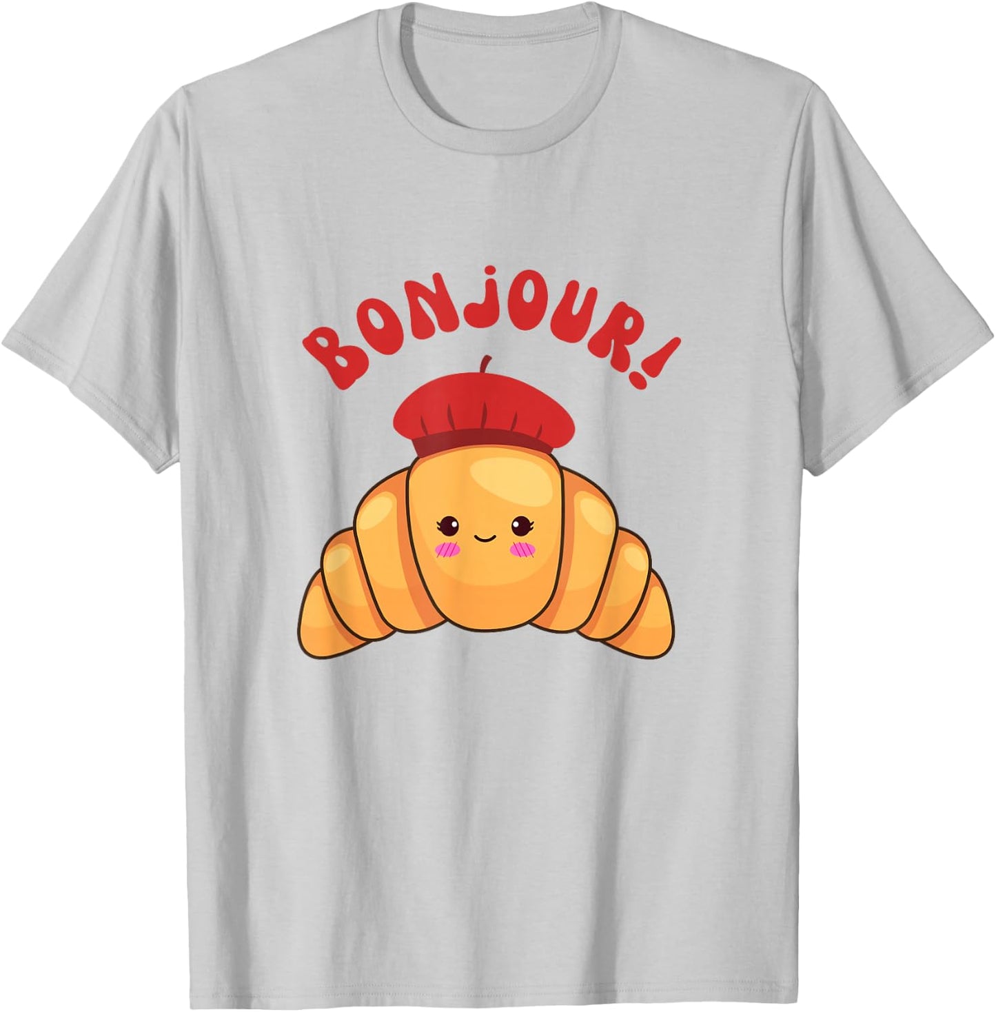 Bonjour Cute Croissant France Girls French Accents Funny T-Shirt - T-Shirt | Ash