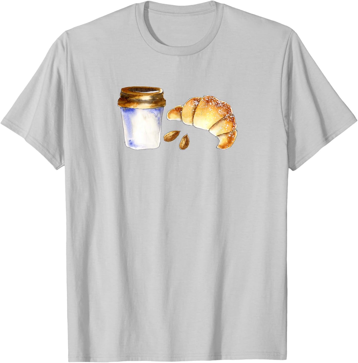 Croissant & Coffee Lover,Classic French Breakfast,Watercolor T-Shirt - T-Shirt | Ash