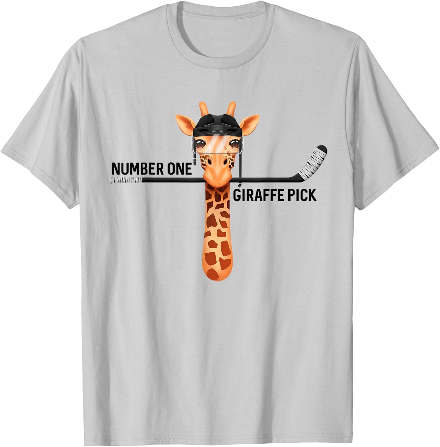 Number One Giraffe Pick Funny Hockey Giraffe T-Shirt - T-Shirt | Ash