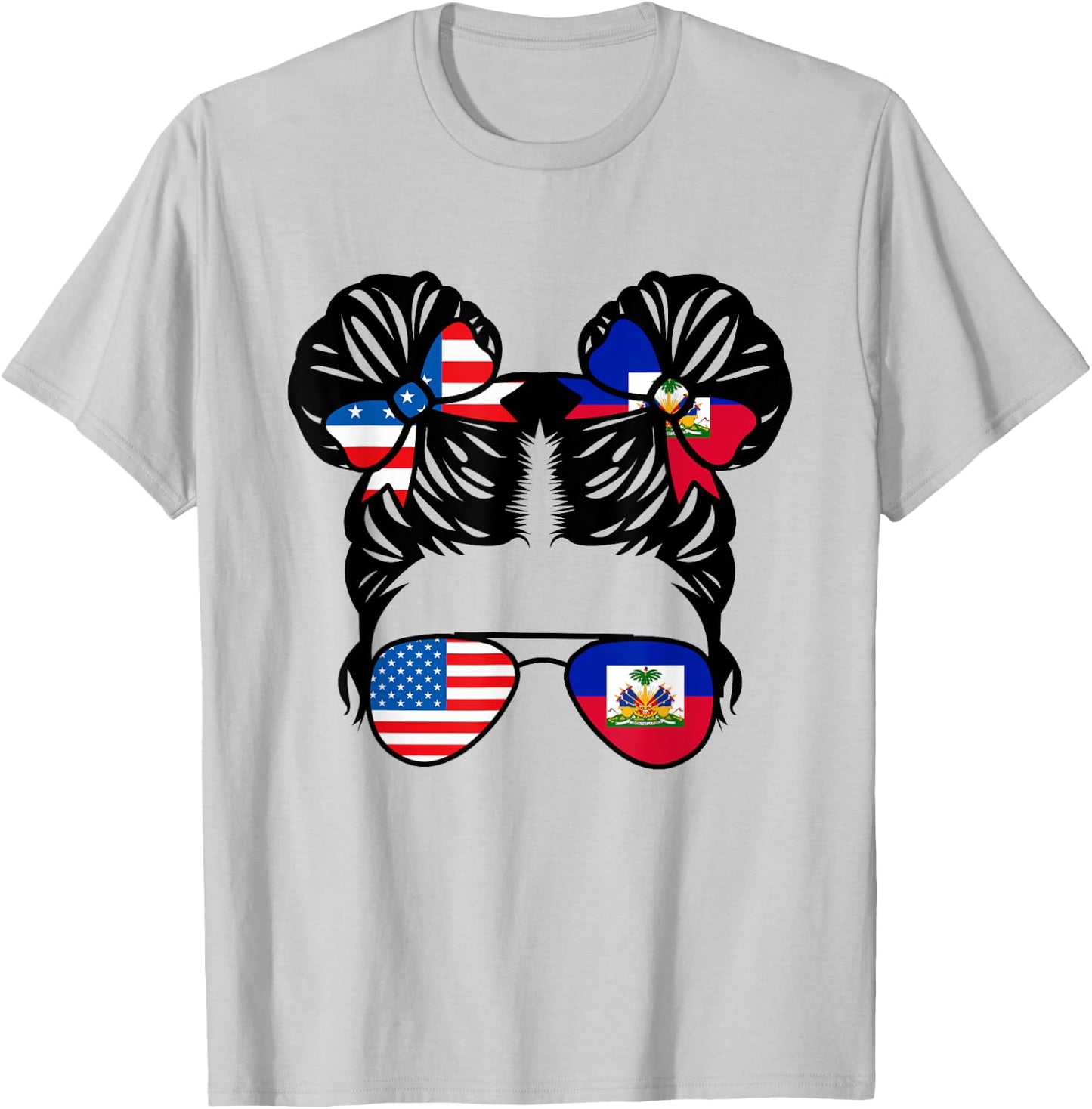 Half American Half Haitian Girl USA Haiti Flag Patriot T-Shirt - T-Shirt | Ash