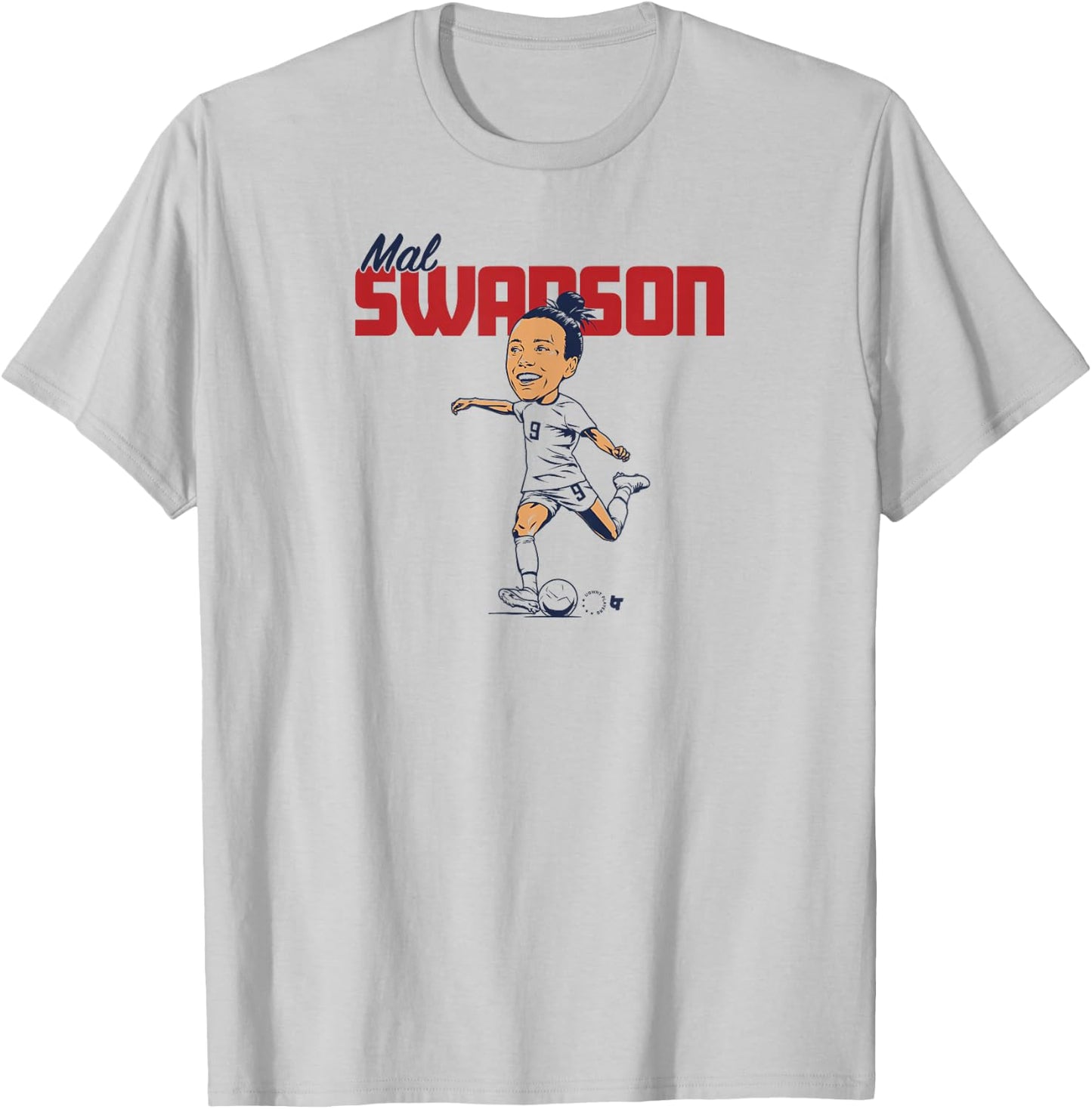 Mal Swanson: Caricature - USWNT Players Association Soccer T-Shirt - T-Shirt | Ash