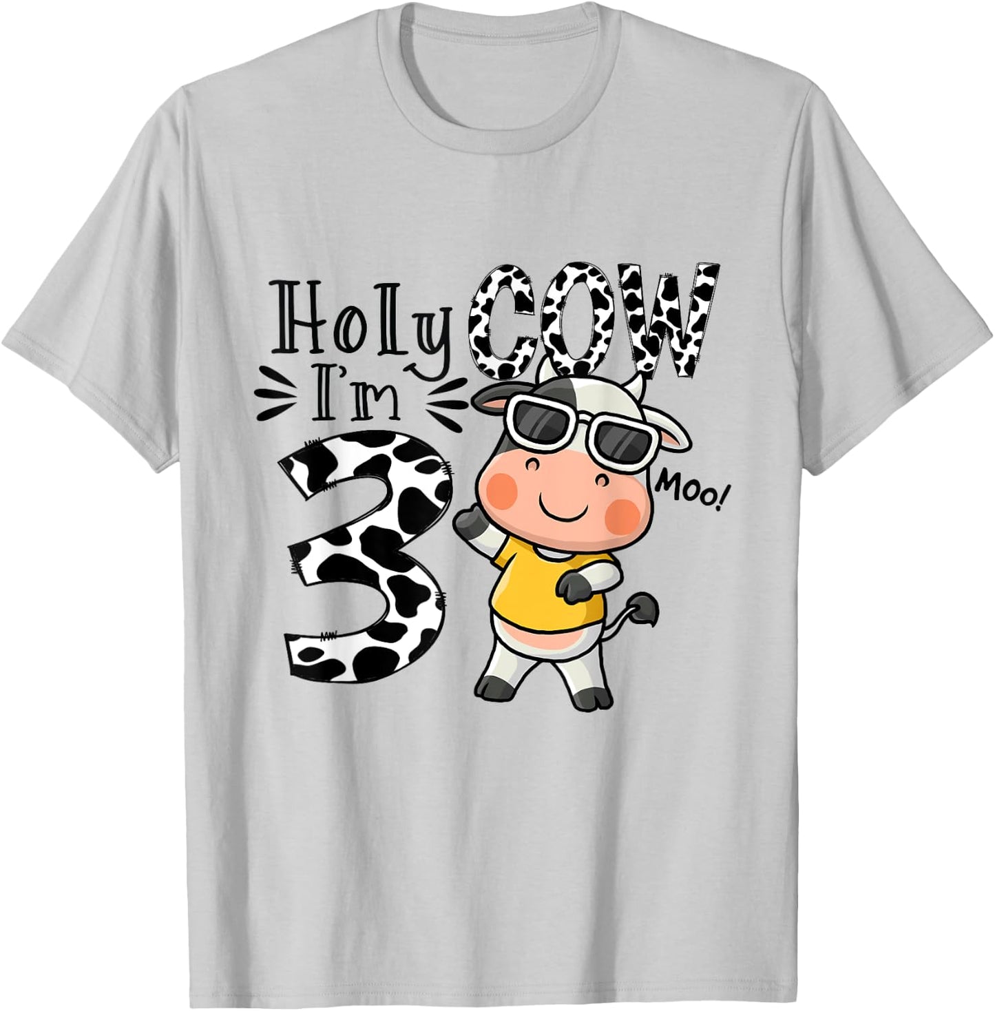 Cute Holy Cow I'm 3 Birthday Boy 3rd Cow Farm Animals Bday T-Shirt - T-Shirt | Ash
