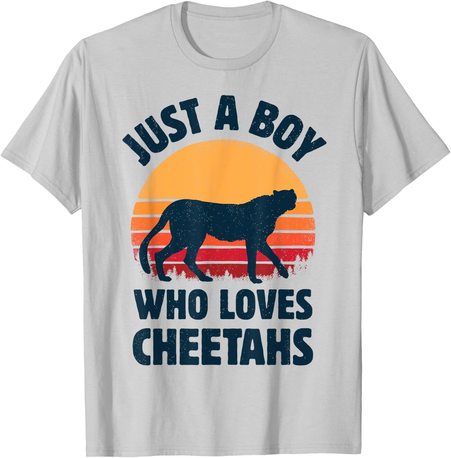 Cheetah Just A Boy Who Loves Cheetahs Retro Vintage Sunset T-Shirt - T-Shirt | Ash