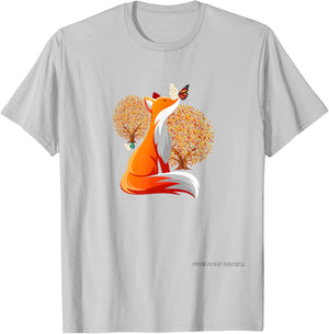 Foxination Nature, autumn with fox and butterflies T-Shirt - T-Shirt | Ash