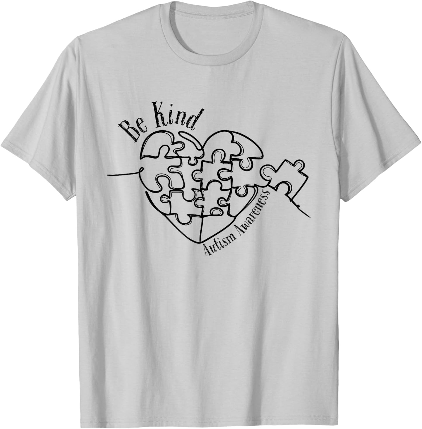 Autism Awareness Be Kind, Heart Puzzle T-Shirt - T-Shirt | Ash