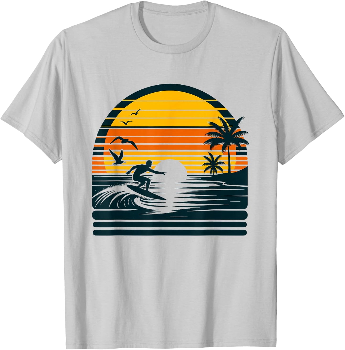 Vintage Surfer & Surfing, Retro Surf Beach, Hawaiian Sunset T-Shirt - T-Shirt | Ash