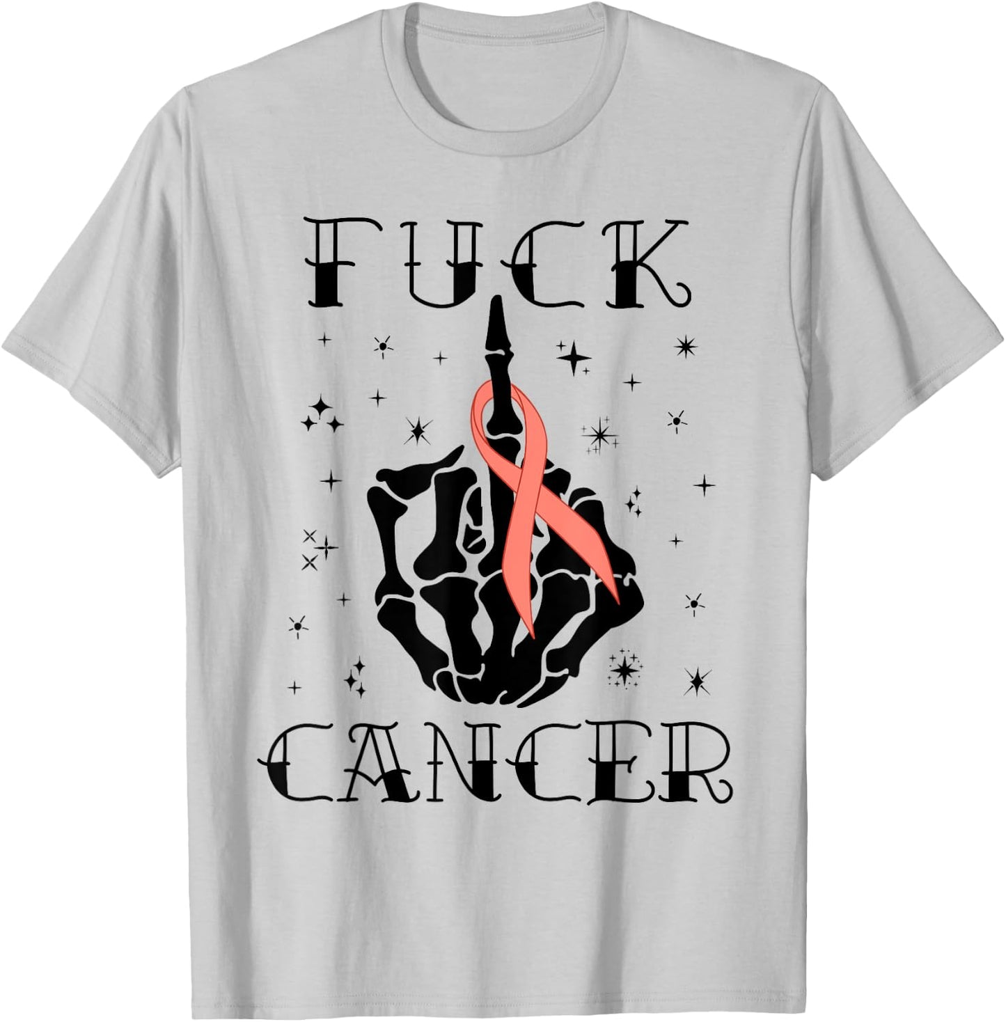 Fuck Cancer Tattoos Survivor Peach Ribbon Uterine Cancer T-Shirt - T-Shirt | Ash