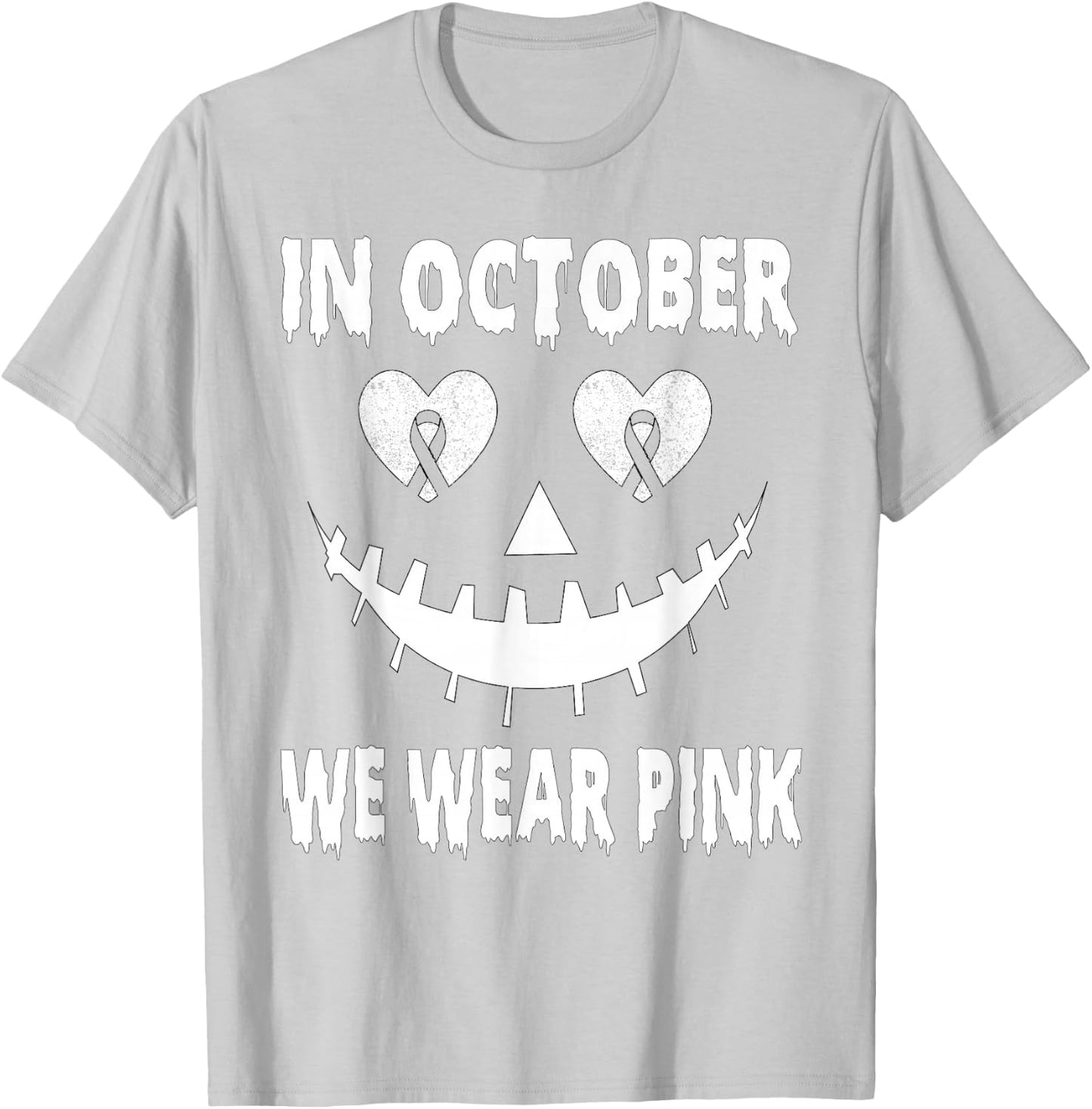In October We Wear Pink Breast Cancer Jackolantern Halloween T-Shirt - T-Shirt | Ash