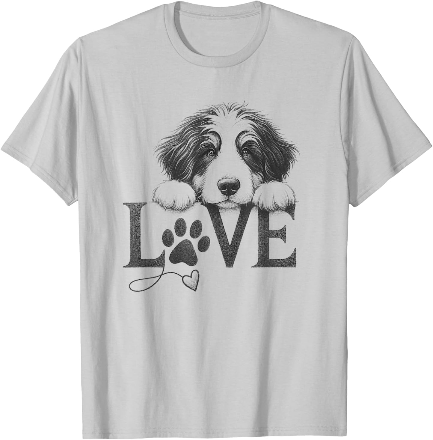 Bernedoodle Dog Love Paw Design T-Shirt - T-Shirt | Ash