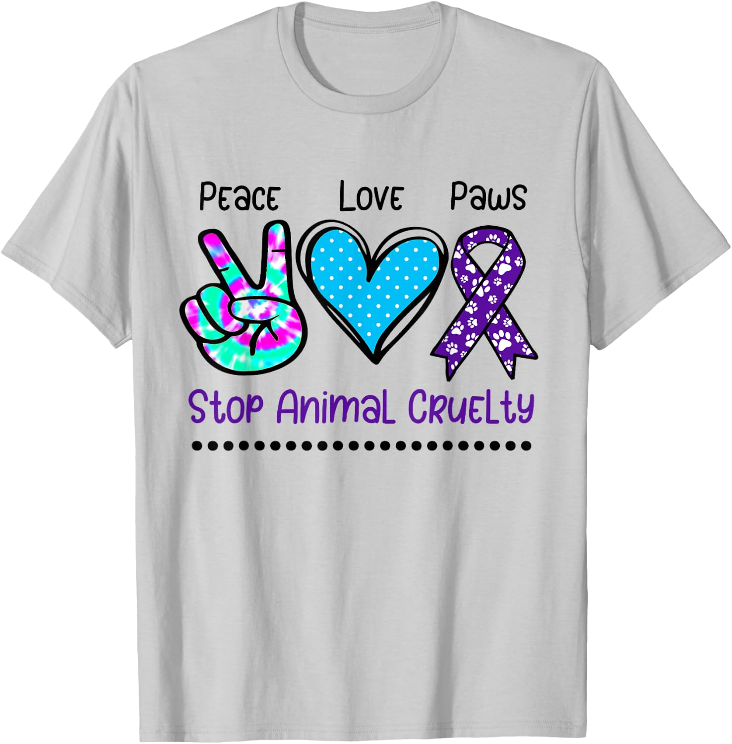 Animal cruelty abuse awareness support stop ribbon paw print T-Shirt - T-Shirt | Ash