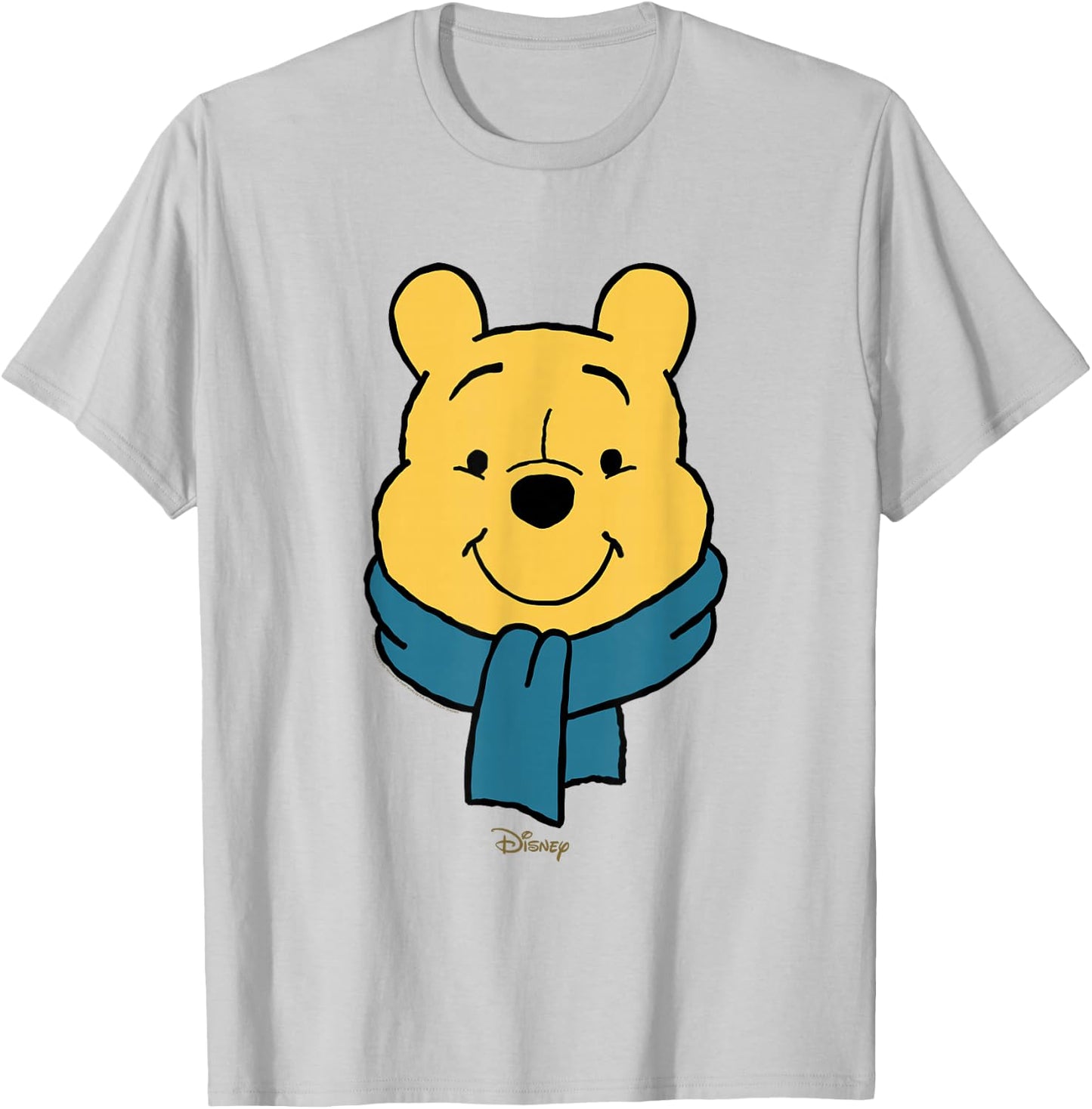 Disney Winnie The Pooh Big Face Blue Scarf Winter T-Shirt - T-Shirt | Ash
