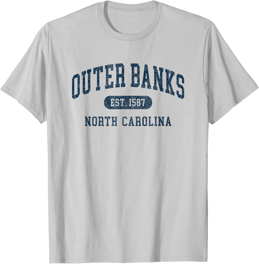 Vintage Outer Banks Est 1587 OBX North Carolina NC Retro T-Shirt - T-Shirt | Ash