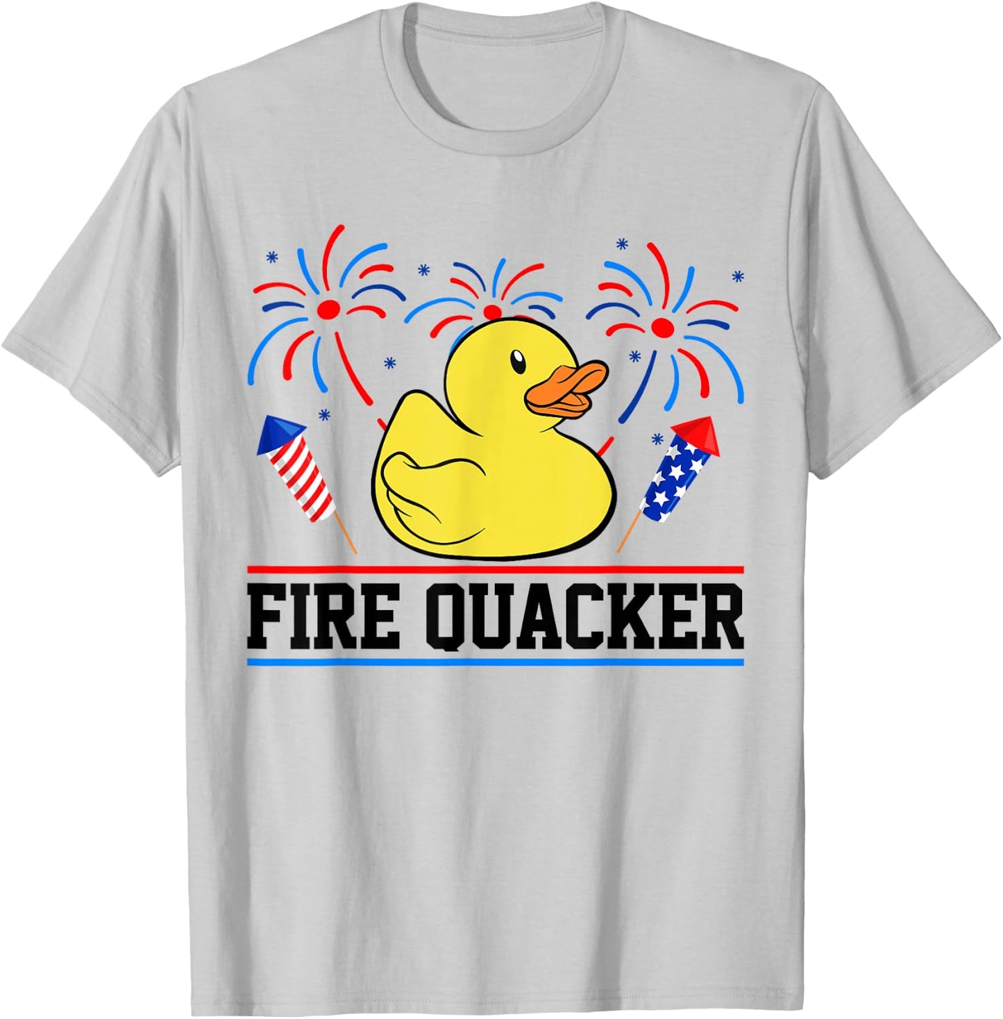 Fire Funny Quacker Rubber Duck 4th Of July Firework Family T-Shirt - T-Shirt | Ash