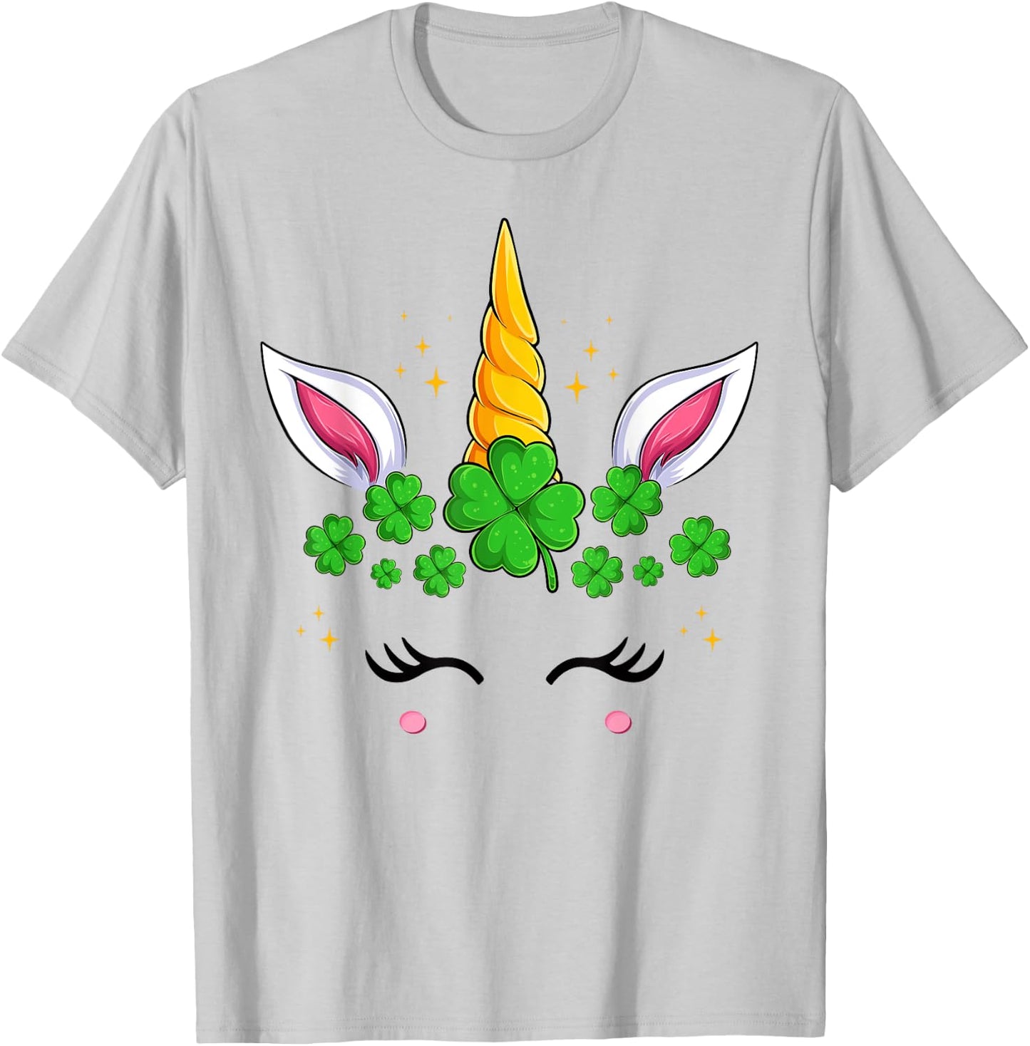 Unicorn Face Irish Shamrock Women Girls St Patrick's Day T-Shirt - T-Shirt | Ash