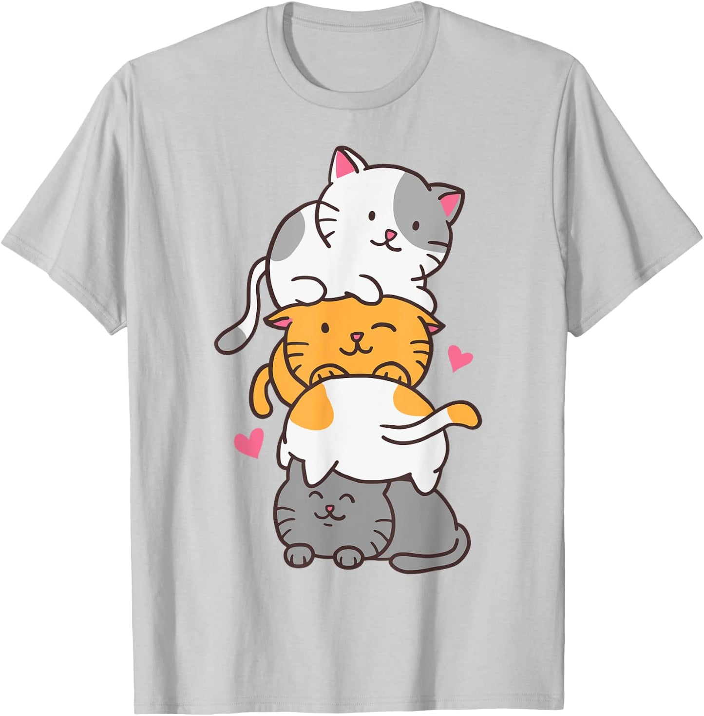 Cat Cats Cute Kitty Pile Anime Kawaii Neko Gift Cat Lovers Women Kids T-Shirt - T-Shirt | Ash