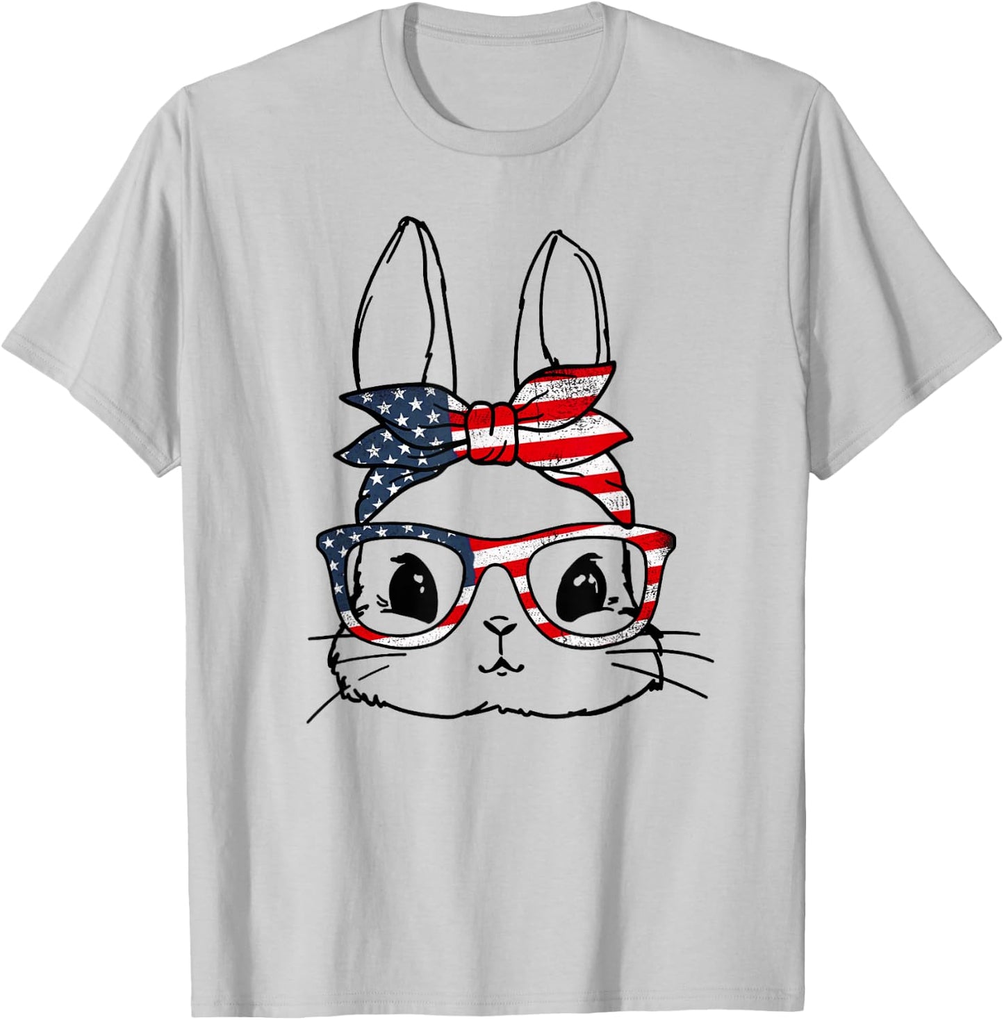 Cute Bunny Face American US FLag Glasses Easter Day T-Shirt - T-Shirt | Ash