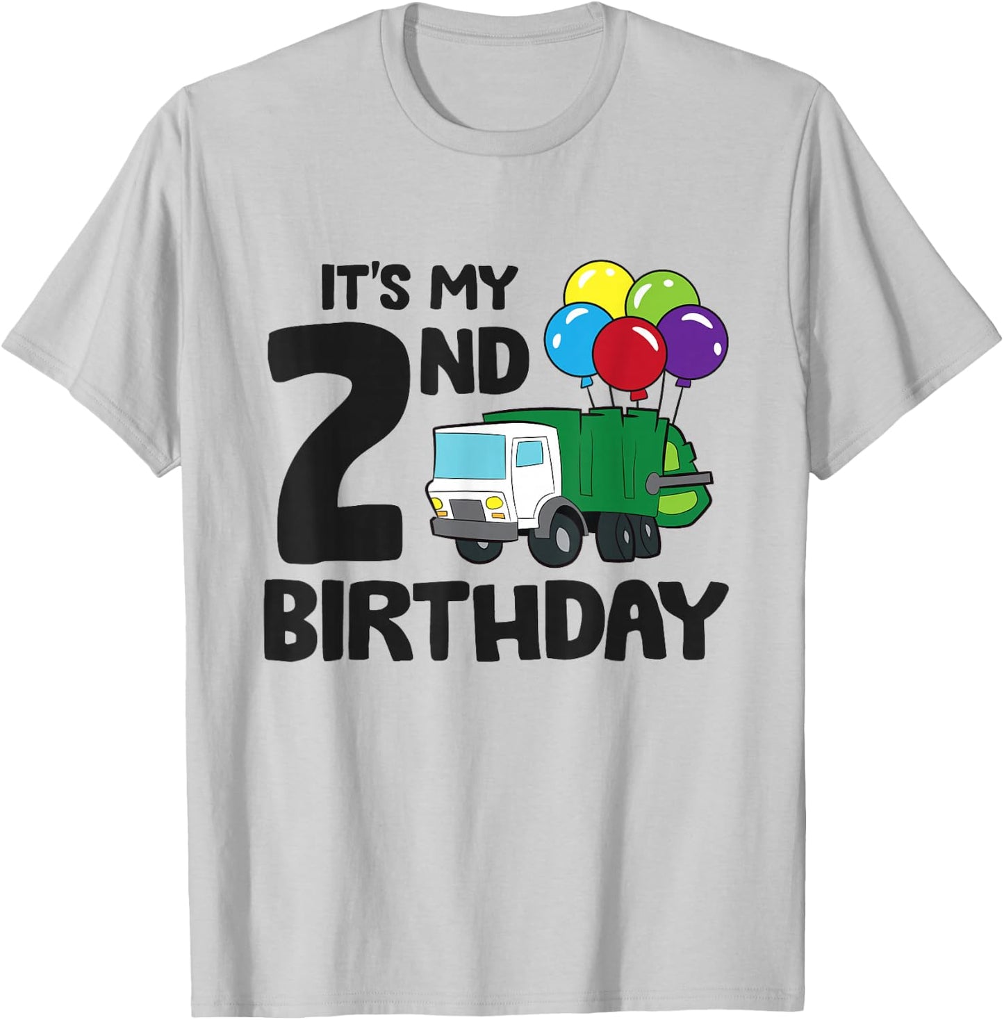 It's My 2nd Birthday Garbage Truck Trash Truck 2nd Birthday T-Shirt - T-Shirt | Ash