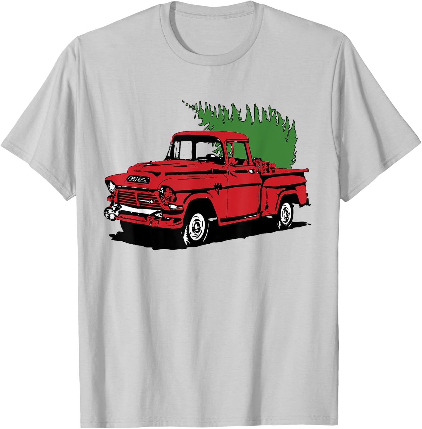 Vintage Christmas Old Red Pickup Truck Tree Holiday Gift T-Shirt - T-Shirt | Ash