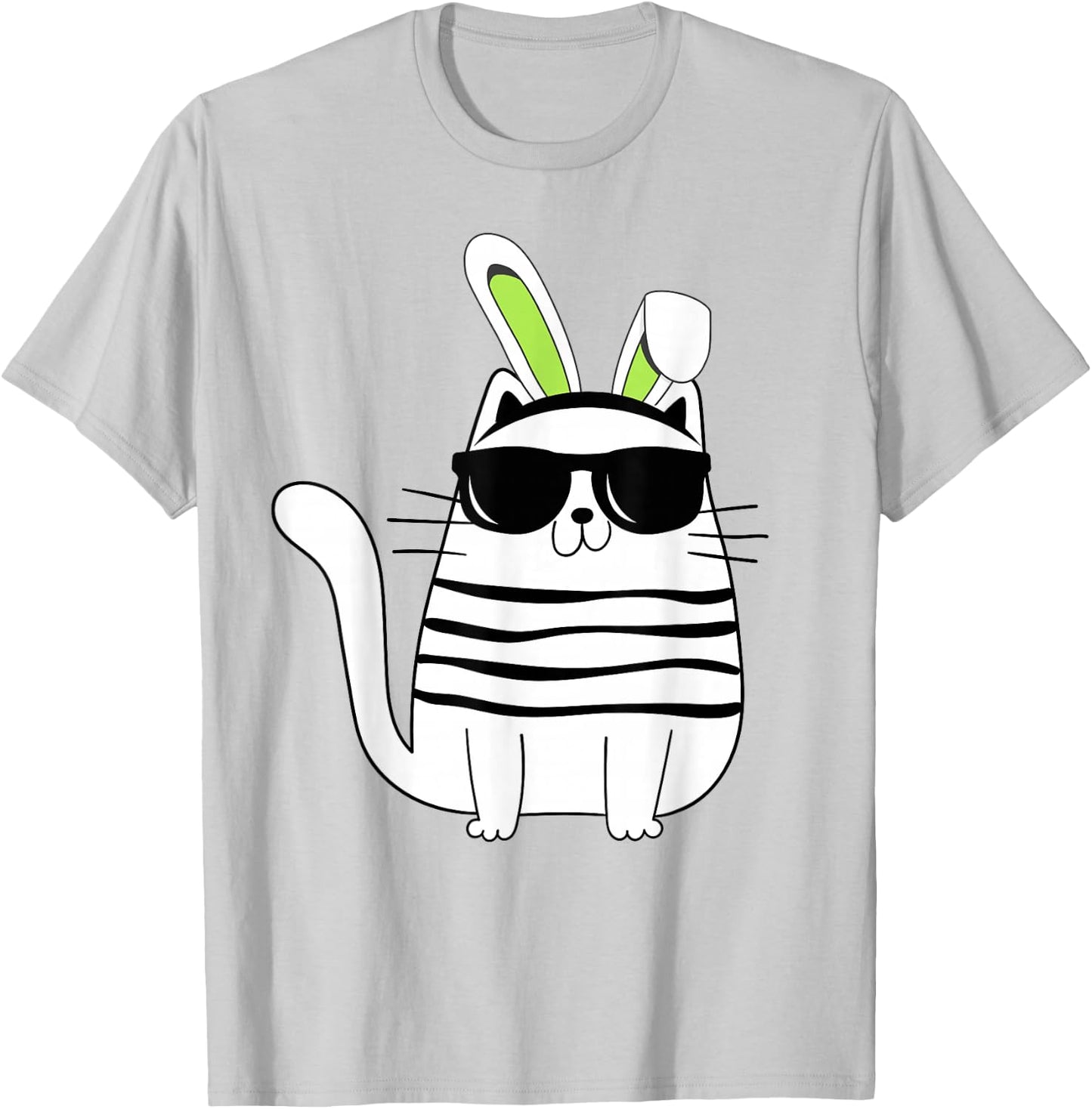 Funny Easter Cool Cat With Bunny Ears and Glasses Cat Lover T-Shirt - T-Shirt | Ash