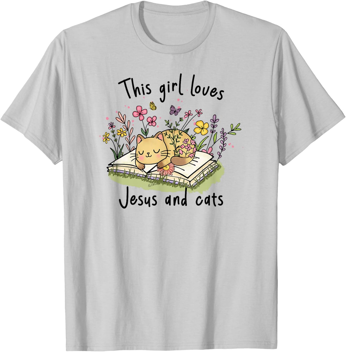 This Girl Loves Jesus And Cats Cute Christian T-Shirt - T-Shirt | Ash