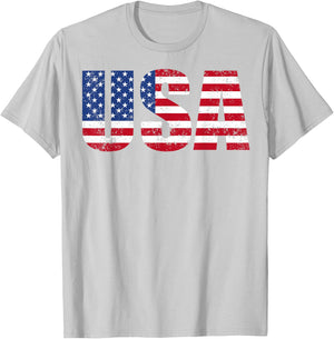 USA Patriotic American Flag Women Kids Boys Girls US T-Shirt - T-Shirt | Ash