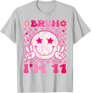 Groovy 11th Birthday Girls Boys 11 Years Old Bruh I'm 11 T-Shirt - T-Shirt | Ash